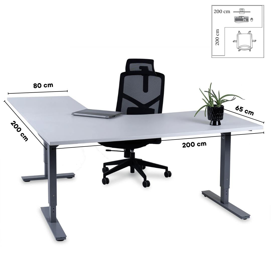Biroja galds Forza Line L forma 200 cm x 200 cm – Balta / Sudraba / Kreisais