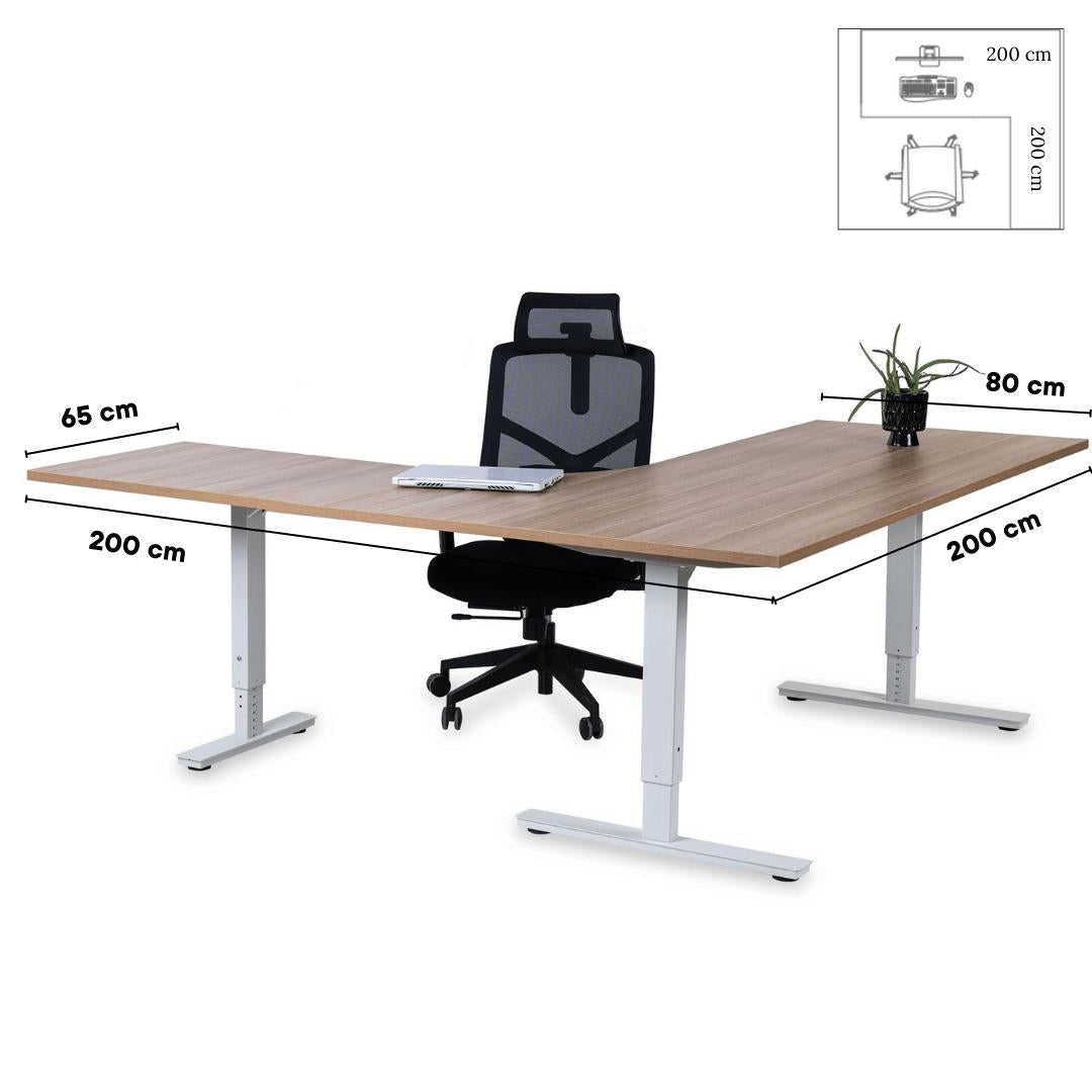 Biroja galds Forza Line L forma 200 cm x 200 cm – American oak / Balta / Labais