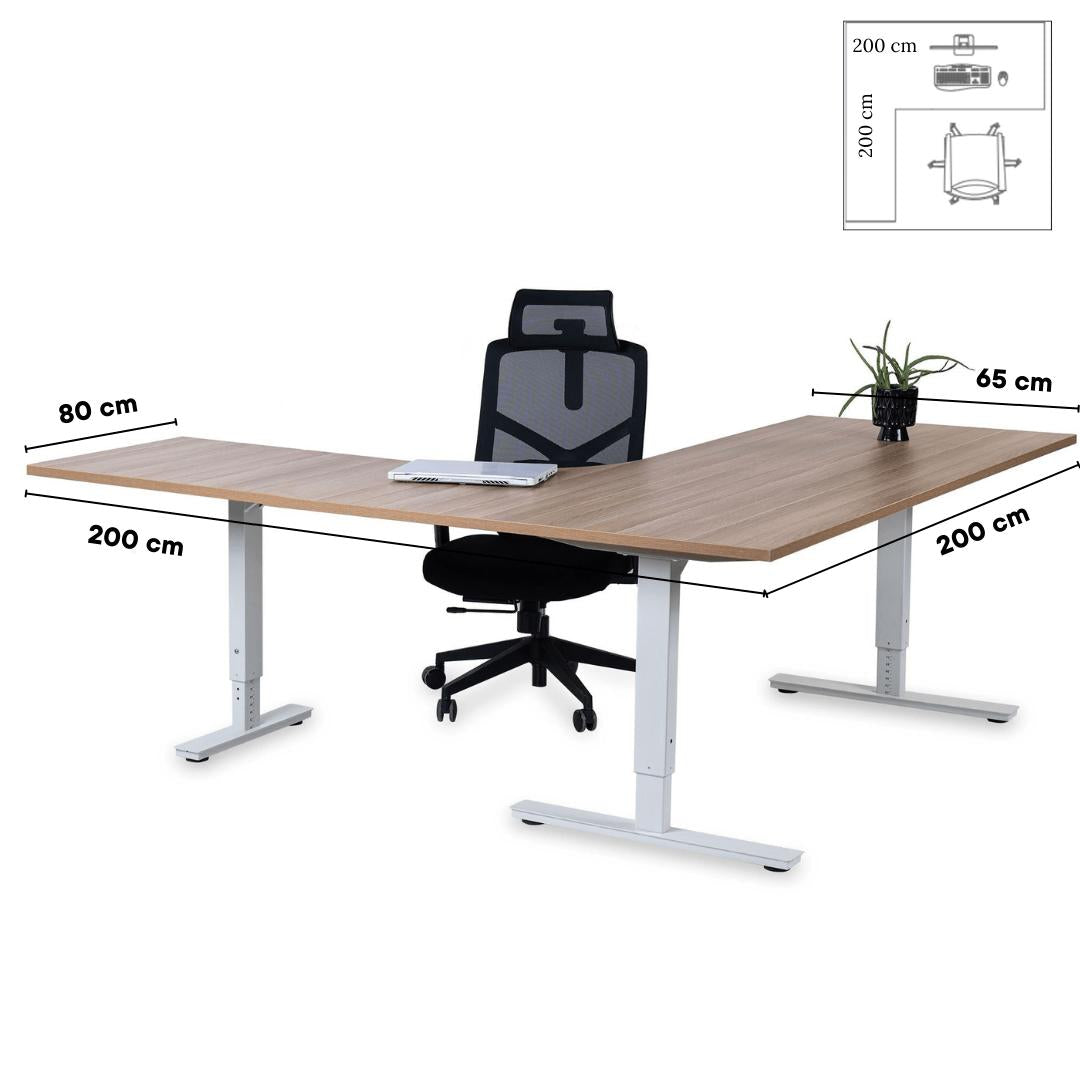 Biroja galds Forza Line L forma 200 cm x 200 cm – American oak / Balta / Kreisais
