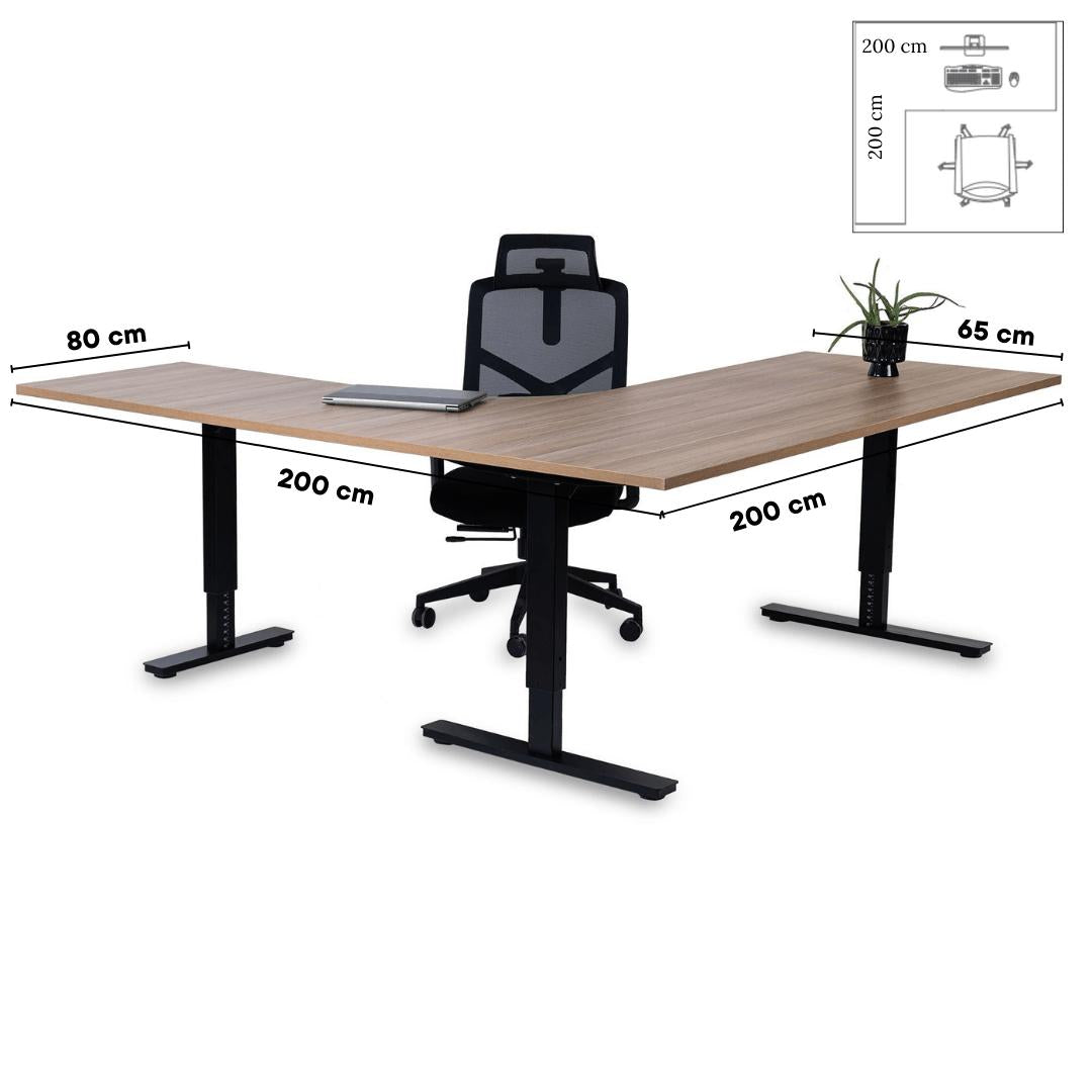 Biroja galds Forza Line L forma 200 cm x 200 cm – American oak / Melna / Kreisais