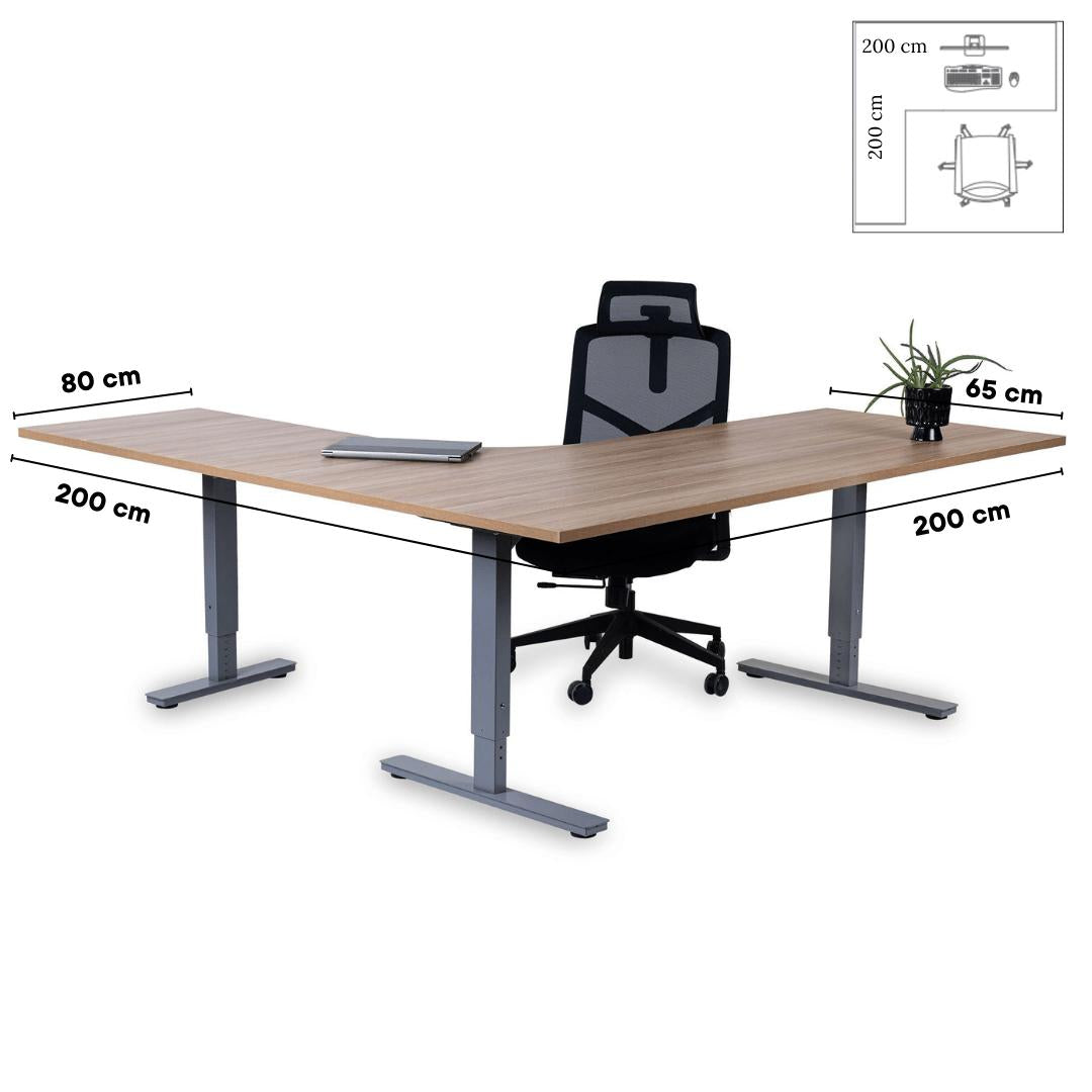 Biroja galds Forza Line L forma 200 cm x 200 cm – American oak / Sudraba / Kreisais