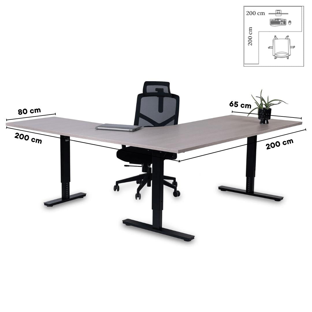 Biroja galds Forza Line L forma 200 cm x 200 cm – Nabucco / Melna / Kreisais