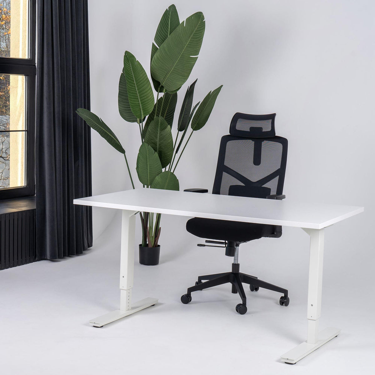Reguliuojamo aukščio biuro stalas Forza Line – Balta / Balta / 120 x 65