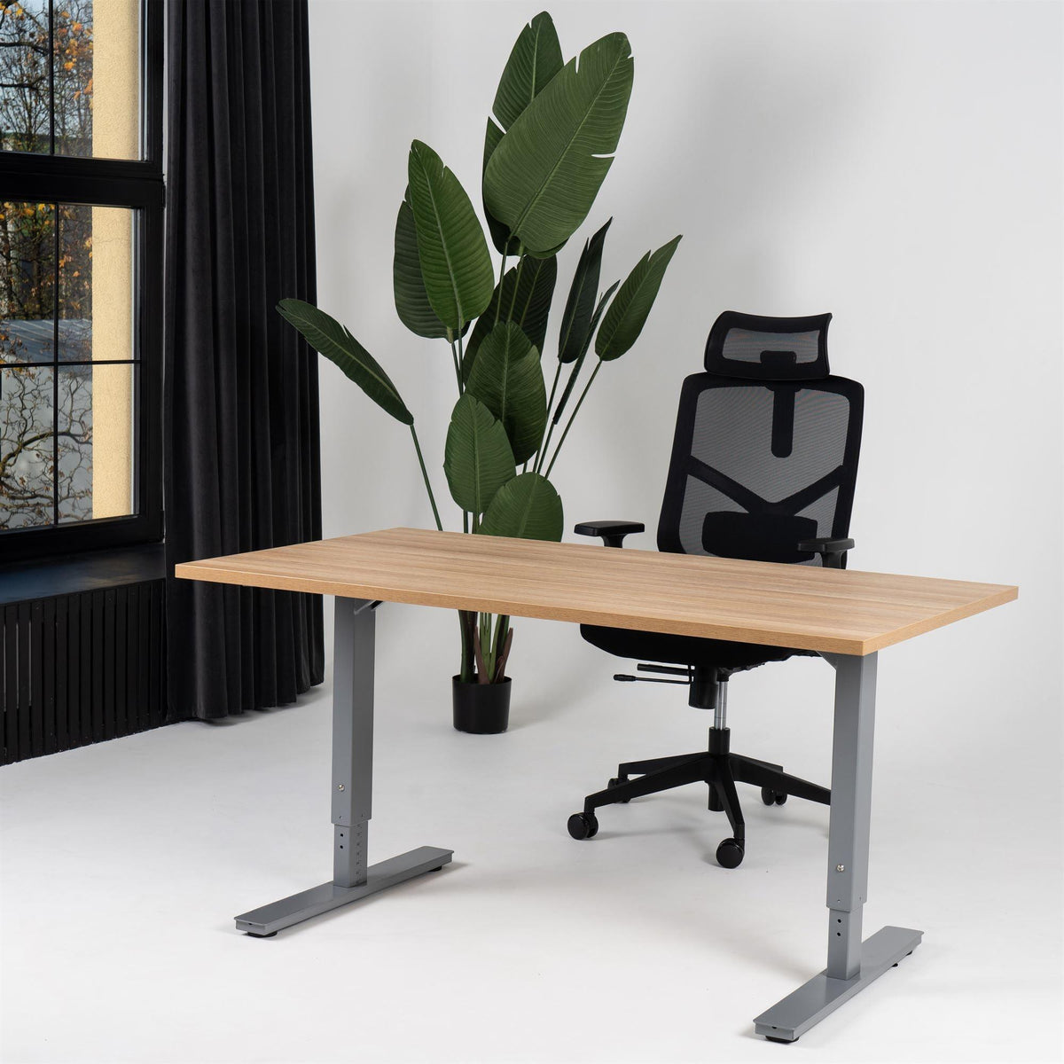 Reguliuojamo aukščio biuro stalas Forza Line – American oak / Sidabro / 120 x 65