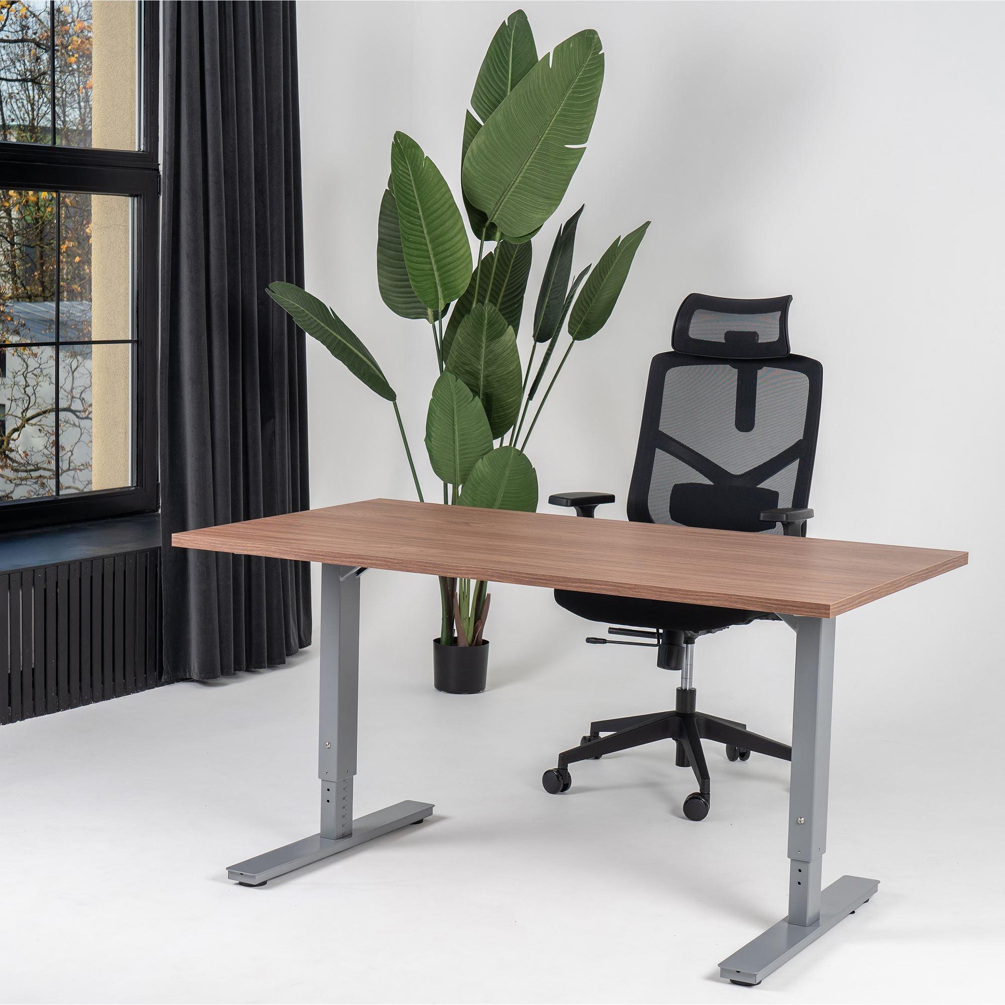 Biroja galds Forza Line, regulējams augstums – Riekstkoks / Sudraba / 120 x 65