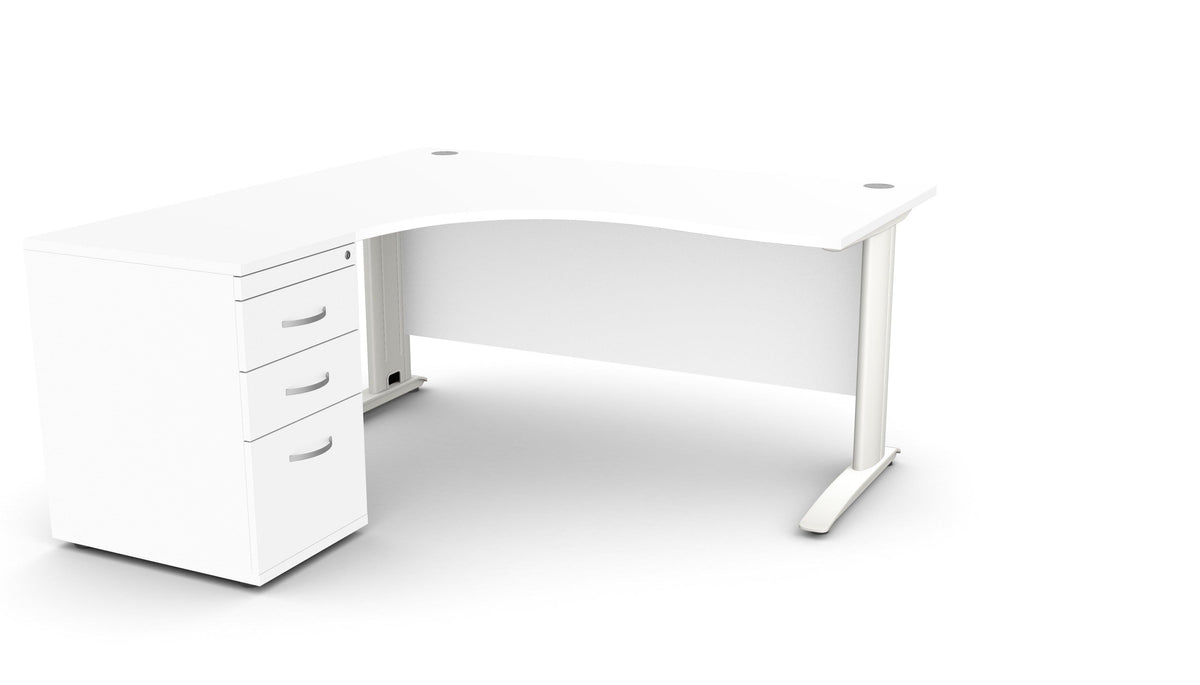 Biuro stalas THEO CORNER SET 160 x 160 cm su stalčių bloku – Balta / Kairėje pusėje / Balta