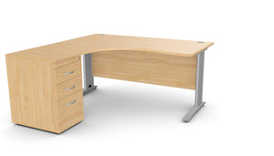 Biuro stalas THEO CORNER SET 160 x 160 cm su stalčių bloku – Bukas / Kairėje pusėje / Sidabrinė