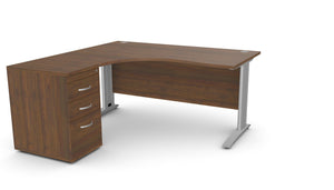Biuro stalas THEO CORNER SET 160 x 160 cm su stalčių bloku – Riešutmedis / Kairėje pusėje / Sidabrinė