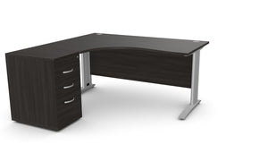Biuro stalas THEO CORNER SET 160 x 160 cm su stalčių bloku – Juoda / Kairėje pusėje / Sidabrinė