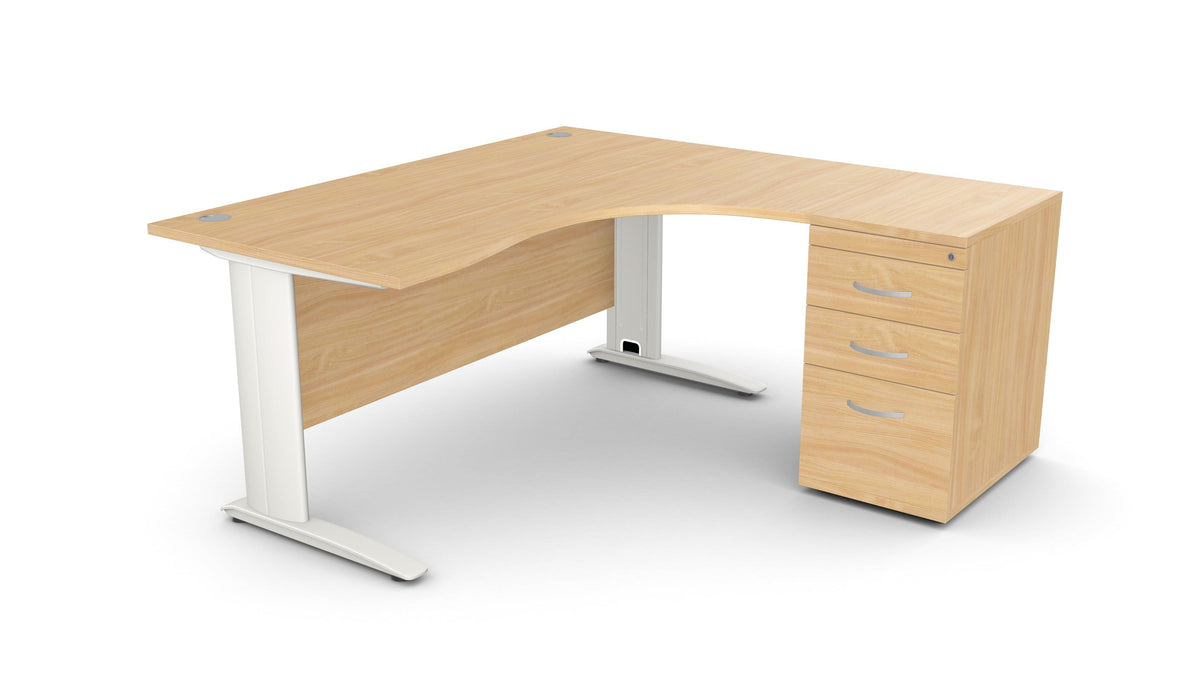 Biuro stalas THEO CORNER SET 160 x 160 cm su stalčių bloku – Bukas / Dešinėje pusėje / Balta