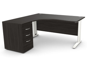 Biuro stalas THEO CORNER SET 160 x 160 cm su stalčių bloku – Juoda / Kairėje pusėje / Balta