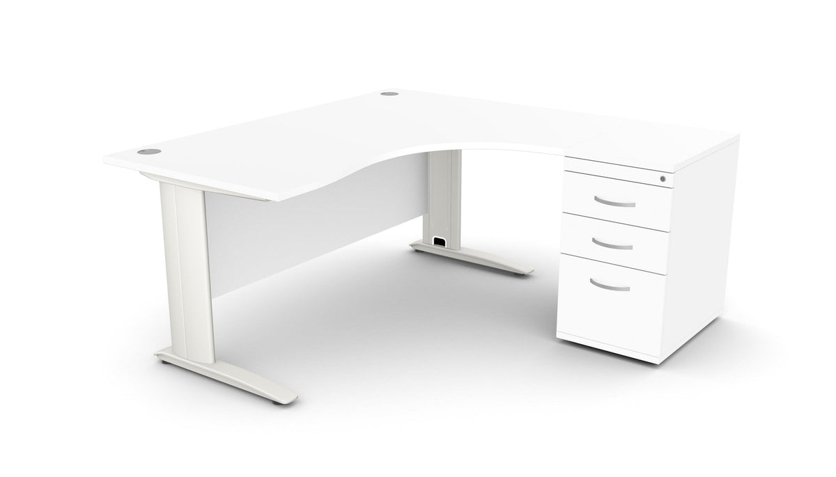 Biuro stalas THEO CORNER SET 160 x 160 cm su stalčių bloku – Balta / Dešinėje pusėje / Balta