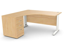 Biuro stalas THEO CORNER SET 160 x 160 cm su stalčių bloku – Bukas / Kairėje pusėje / Balta