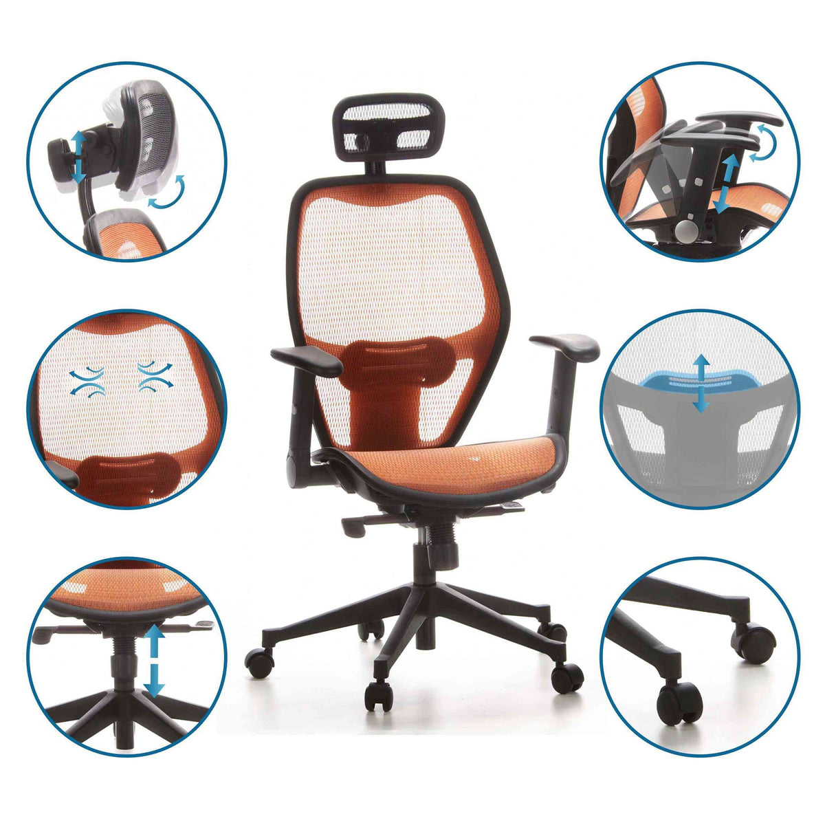 Biroja krēsls AIR-PORT Mesh – Oranža (N11)