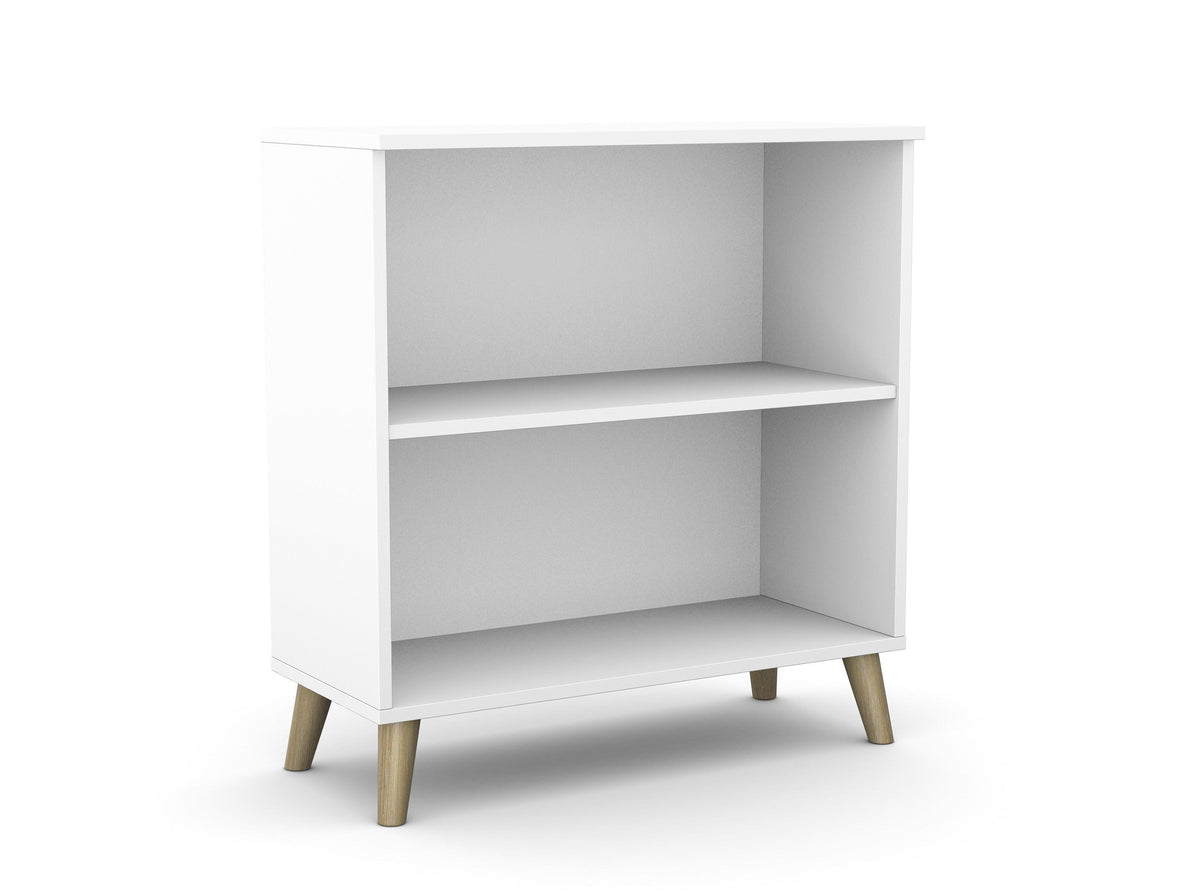 Biuro lentyna Flexx, 2 lentynos, 740 x 800 x 355 mm – Balta / Medinės kojelės