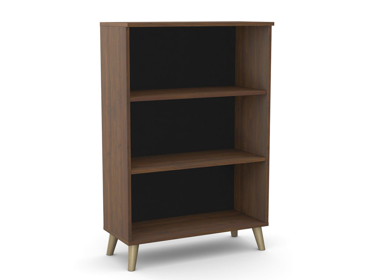 Biuro lentyna Flexx, 3 lentynos, 1090 x 800 x 355 mm – riešutmedžio / medinės kojelės