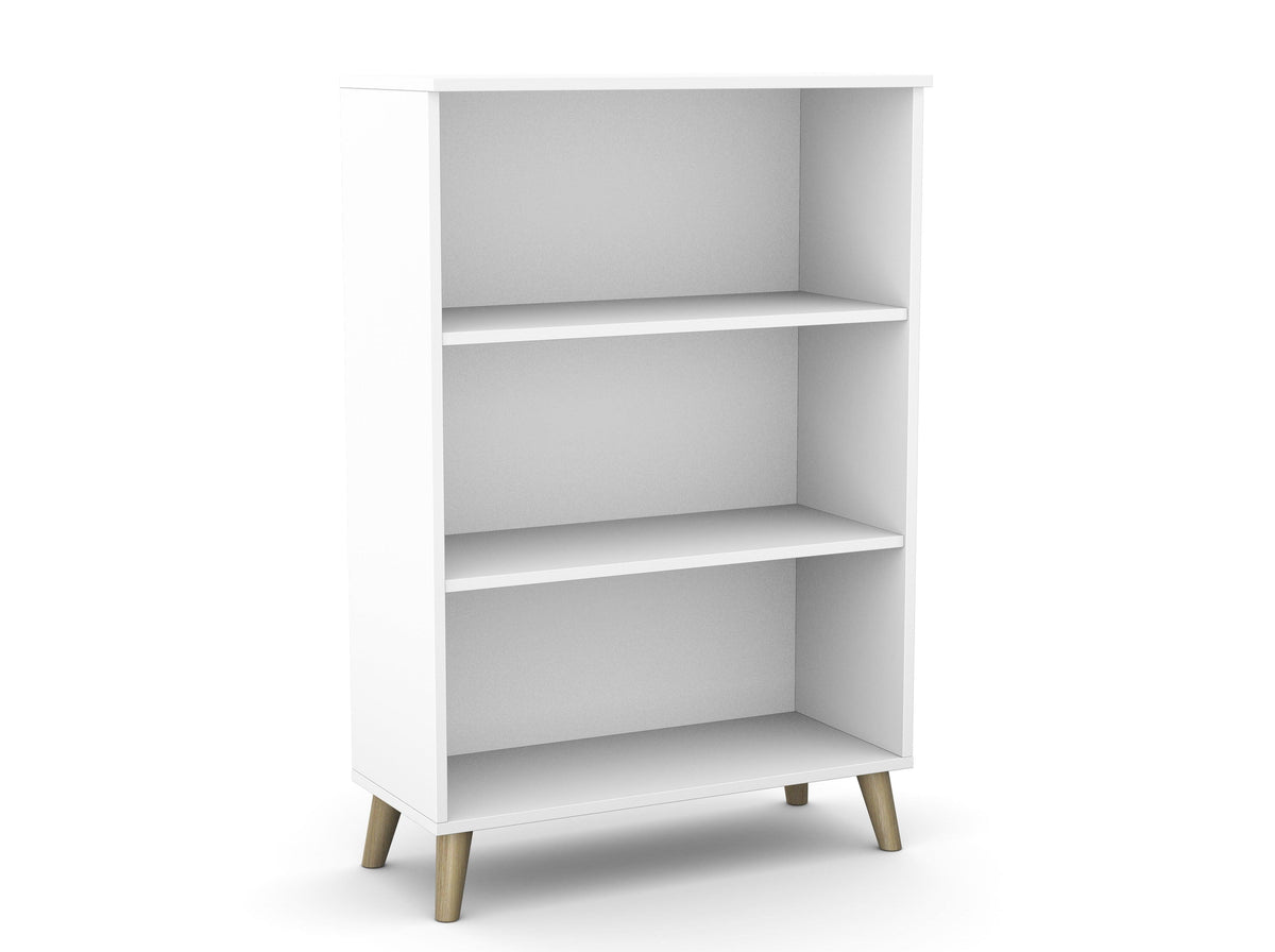 Biuro lentyna Flexx, 3 lentynos, 1090 x 800 x 355 mm – balta / medinės kojelės