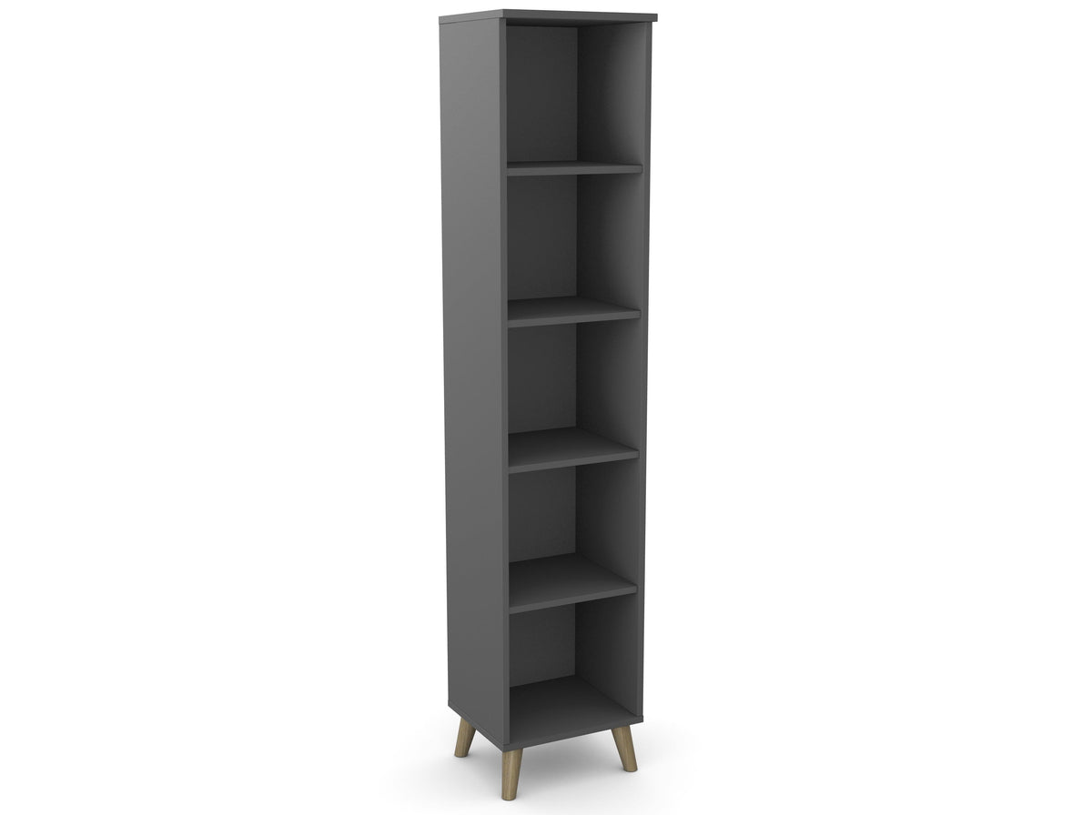 Biuro lentyna Flexx, 5 lentynos, 1800 x 400 x 355 mm – Grafito / Medinės kojelės