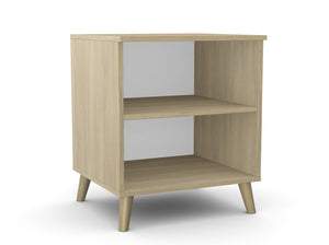 Biuro spausdintuvo lentyna Flexx, 2 lentynos, 700 x 600 x 550 mm – Gintarinio ąžuolo / Medinės kojelės