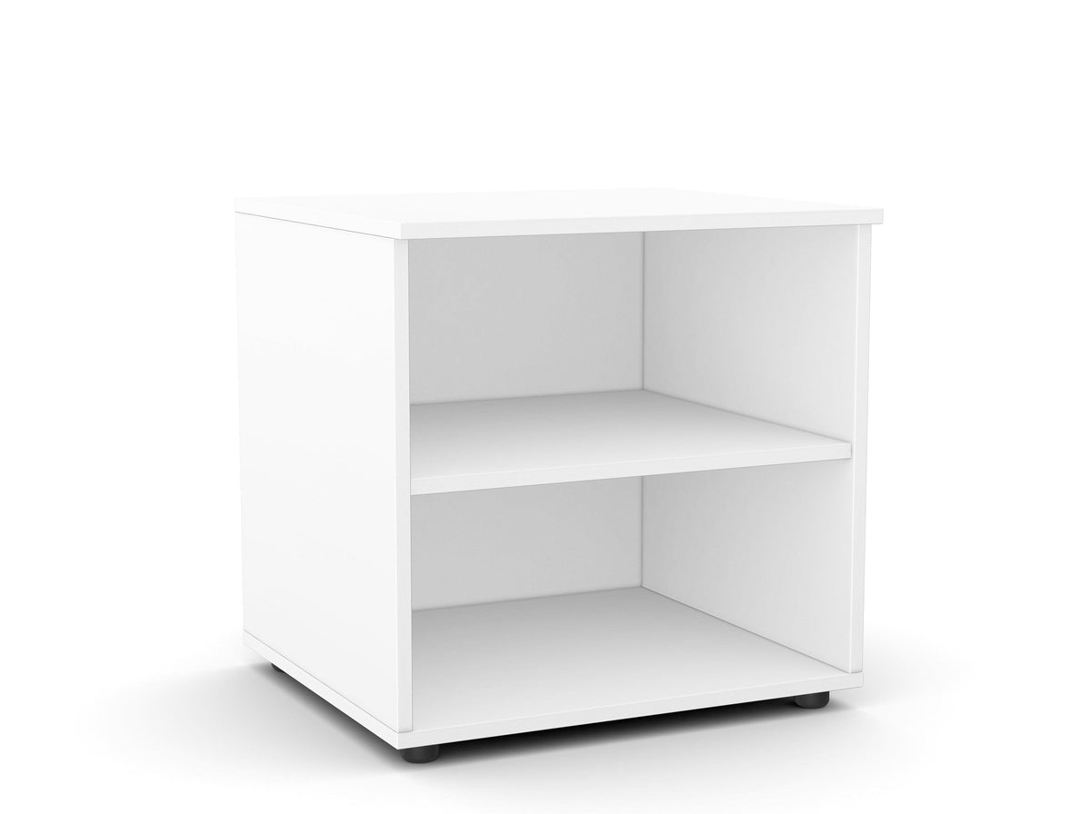 Biuro spausdintuvo lentyna Flexx, 2 lentynos, 700 x 600 x 550 mm – Balta / Plastikinės kojelės