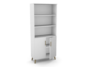 Biuro spinta Flexx su 3 atviromis lentynomis, 1800 x 800 x 355 mm – Balta / Medinės kojelės
