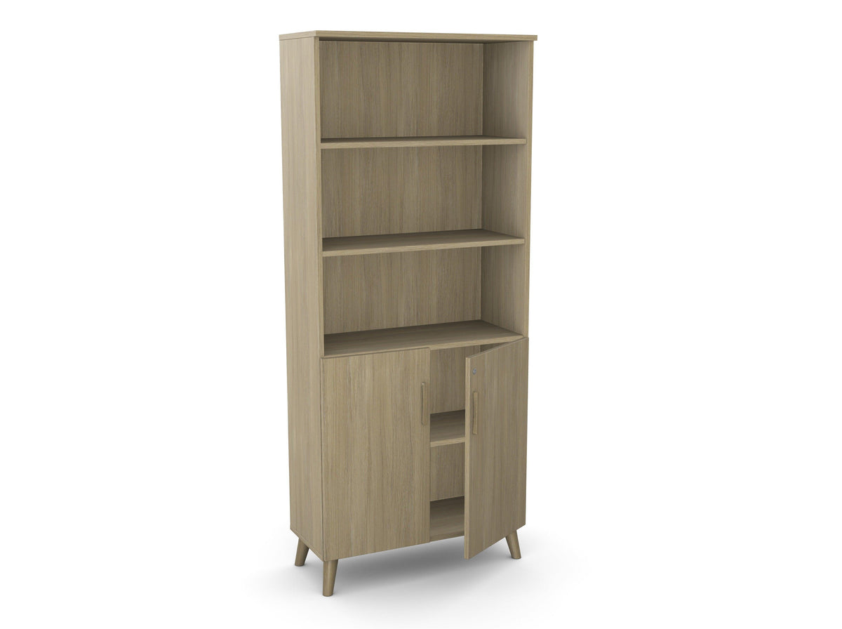 Biuro spinta Flexx su 3 atviromis lentynomis, 1800 x 800 x 355 mm – Gintarinio ąžuolo / Medinės kojelės