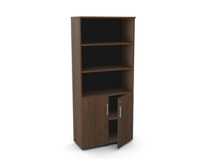 Biuro spinta Flexx su 3 atviromis lentynomis, 1800 x 800 x 355 mm – Riešutmedžio / Plastikinės kojelės