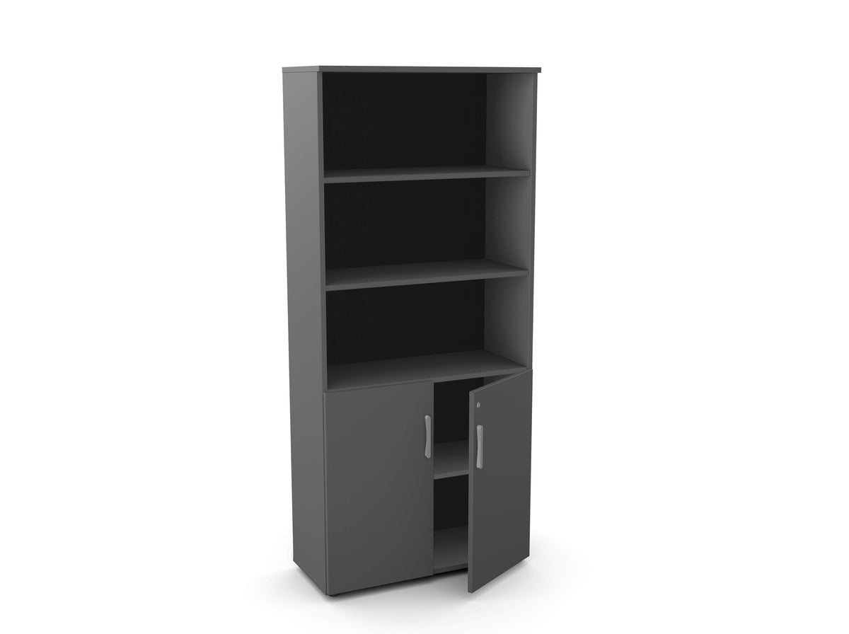 Biuro spinta Flexx su 3 atviromis lentynomis, 1800 x 800 x 355 mm – Grafito / Plastikinės kojelės