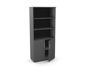 Biuro spinta Flexx su 3 atviromis lentynomis, 1800 x 800 x 355 mm – Grafito / Plastikinės kojelės