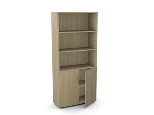 Biuro spinta Flexx su 3 atviromis lentynomis, 1800 x 800 x 355 mm – Gintarinio ąžuolo / Plastikinės kojelės