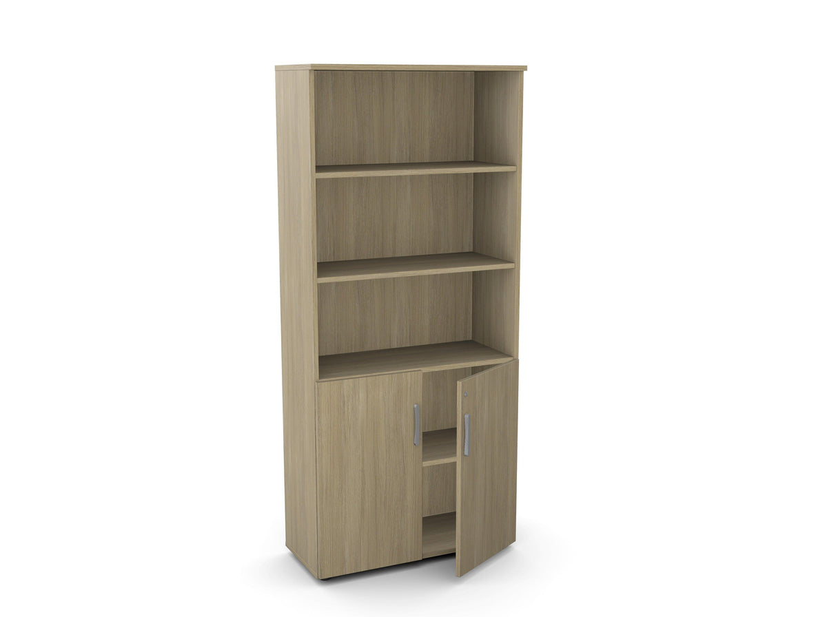 Biuro spinta Flexx su 3 atviromis lentynomis, 1800 x 800 x 355 mm – Gintarinio ąžuolo / Plastikinės kojelės