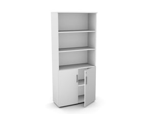 Biuro spinta Flexx su 3 atviromis lentynomis, 1800 x 800 x 355 mm – Balta / Plastikinės kojelės