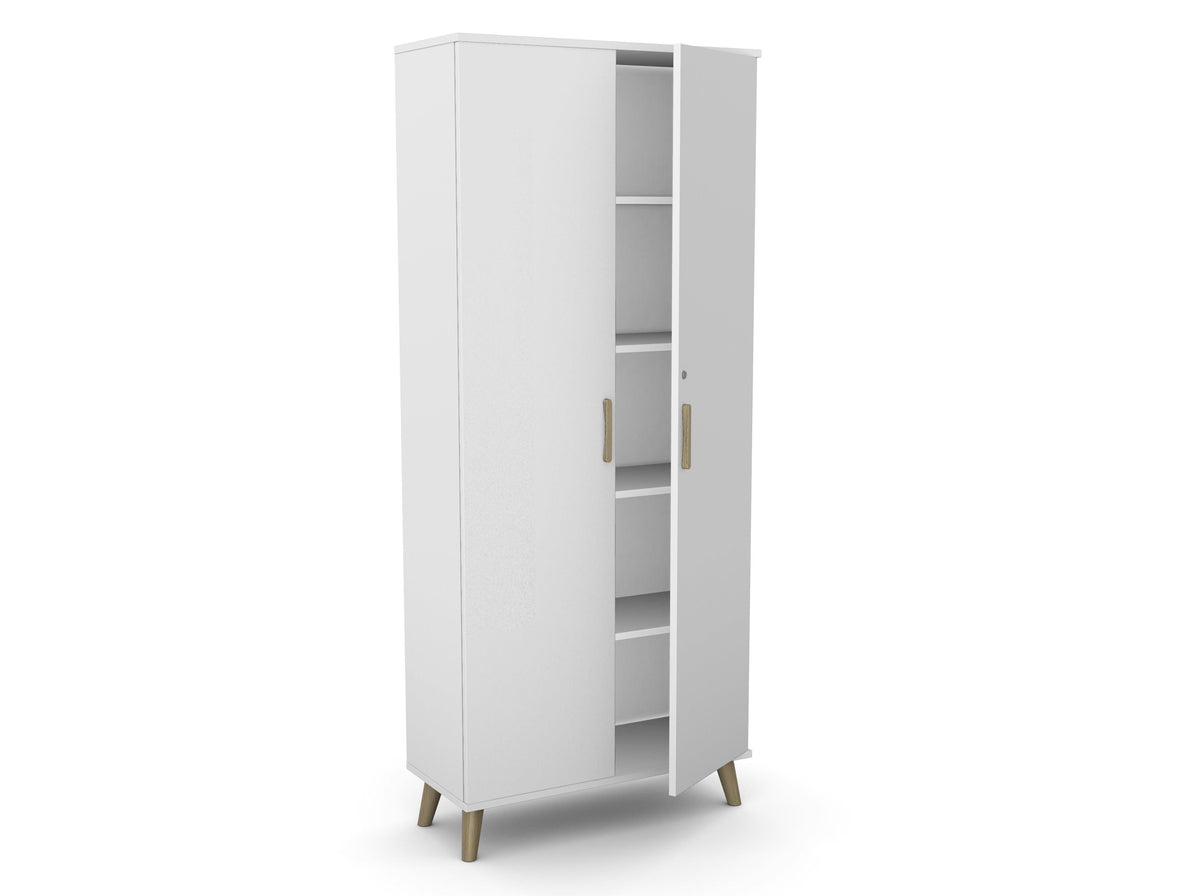 Biuro spinta Flexx su 5 lentynomis, 1800 x 800 x 355 mm – Balta / Medinės kojelės