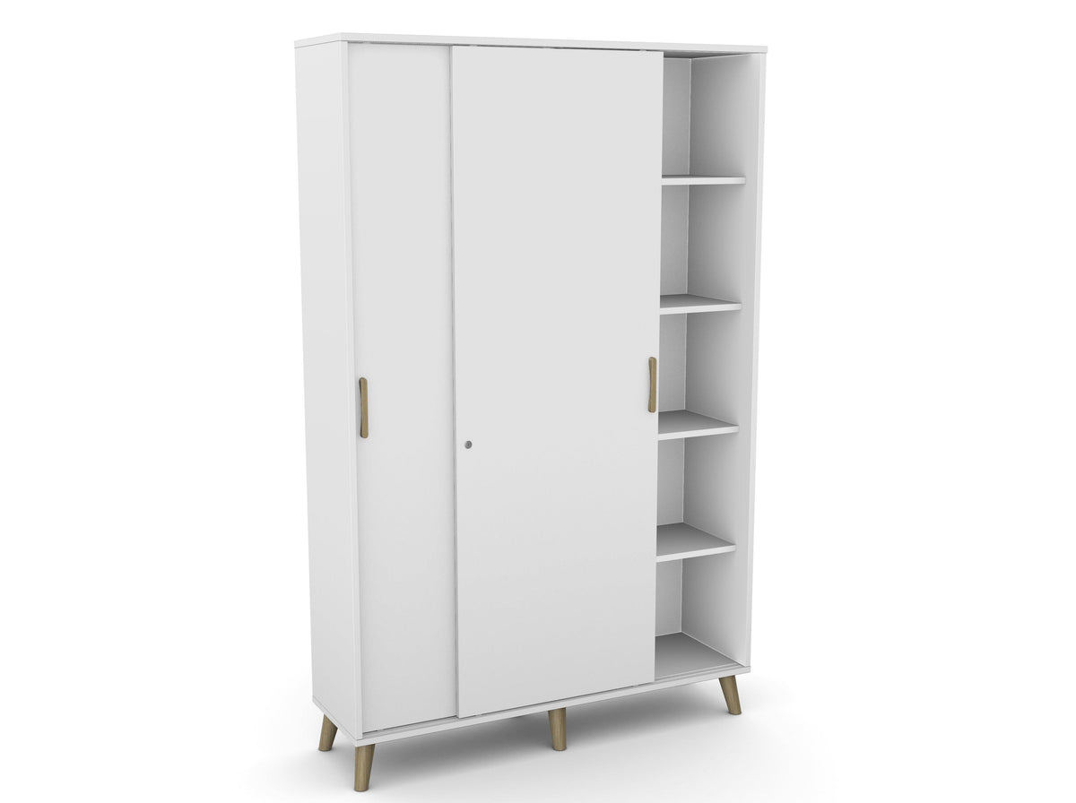 Biuro spinta Flexx su stumdomomis durimis ir 10 lentynų, 1800 x 1200 x 355 mm – Balta / Medinės kojelės