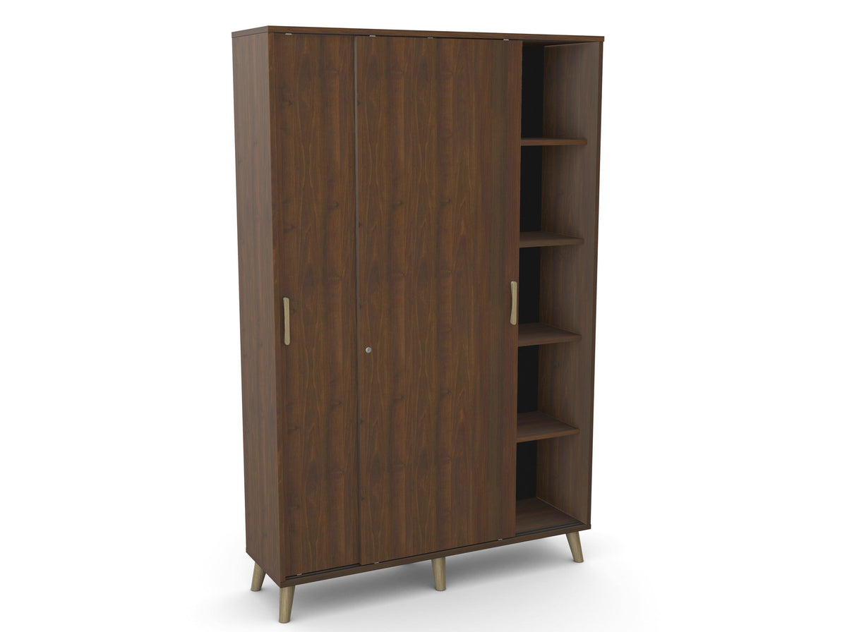 Biuro spinta Flexx su stumdomomis durimis ir 10 lentynų, 1800 x 1200 x 355 mm – Riešutmedžio / Medinės kojelės