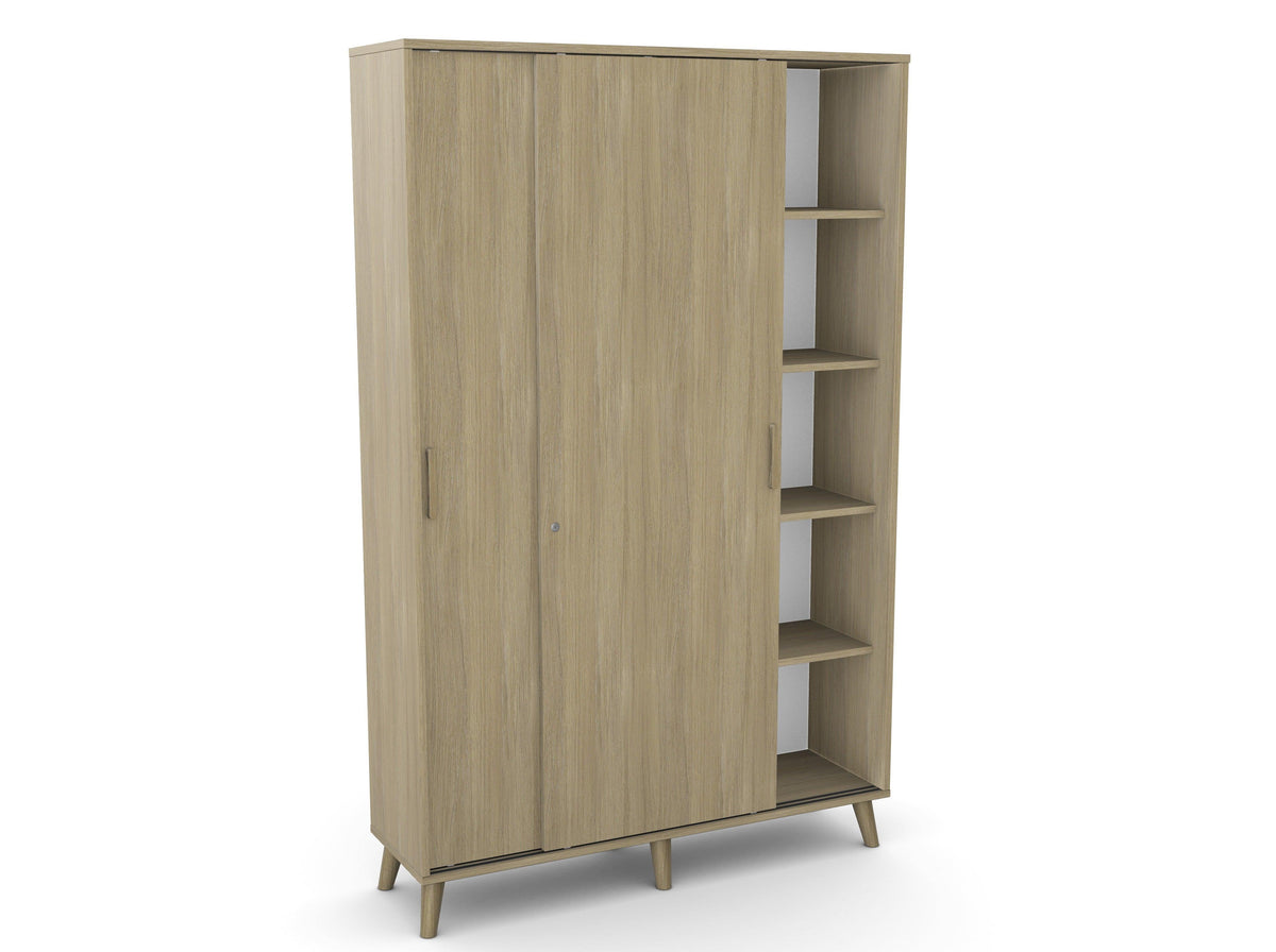 Biuro spinta Flexx su stumdomomis durimis ir 10 lentynų, 1800 x 1200 x 355 mm – Gintarinio ąžuolo / Medinės kojelės