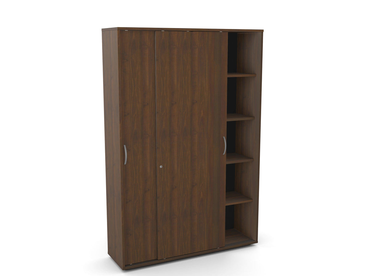 Biuro spinta Flexx su stumdomomis durimis ir 10 lentynų, 1800 x 1200 x 355 mm – Riešutmedžio / Plastikinės kojelės