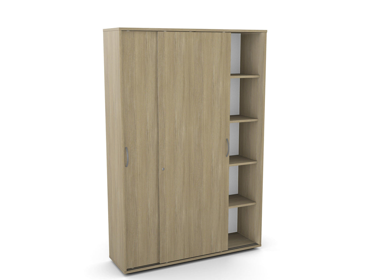 Biuro spinta Flexx su stumdomomis durimis ir 10 lentynų, 1800 x 1200 x 355 mm – Gintarinio ąžuolo / Plastikinės kojelės