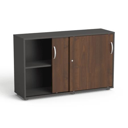 Biuro spinta Flexx su stumdomomis durimis ir 2 lentynomis, 742 x 1200 x 355 mm – Grafito / Riešutmedžio