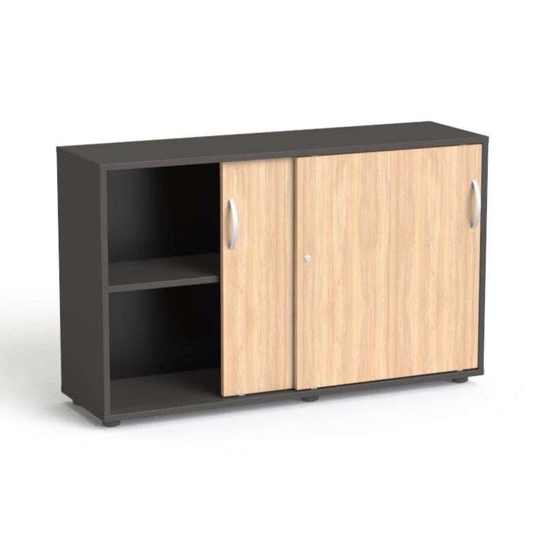 Biuro spinta Flexx su stumdomomis durimis ir 2 lentynomis, 742 x 1200 x 355 mm – Grafito / Gintarinio ąžuolo