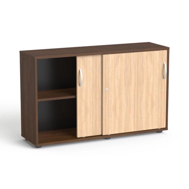 Biuro spinta Flexx su stumdomomis durimis ir 2 lentynomis, 742 x 1200 x 355 mm – Riešutmedžio / Gintarinio ąžuolo