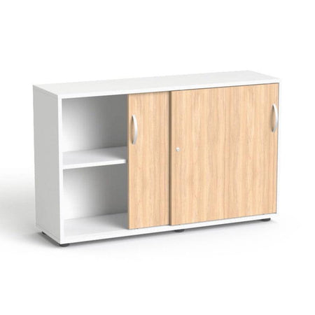 Biuro spinta Flexx su stumdomomis durimis ir 2 lentynomis, 742 x 1200 x 355 mm – Balta / Gintarinio ąžuolo