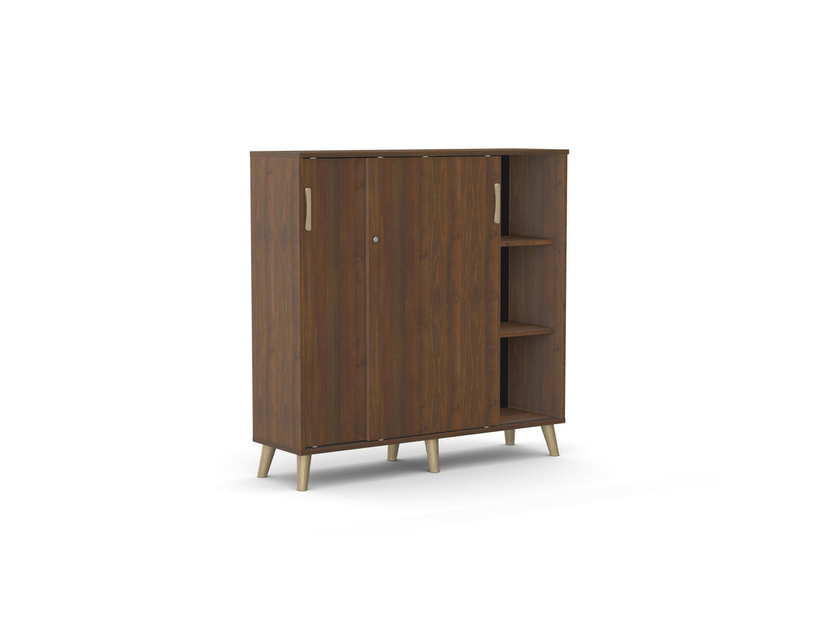 Biuro spinta Flexx su stumdomomis durimis ir 6 lentynomis, 1190 x 1200 x 355 mm – Riešutmedžio / Medinės kojelės