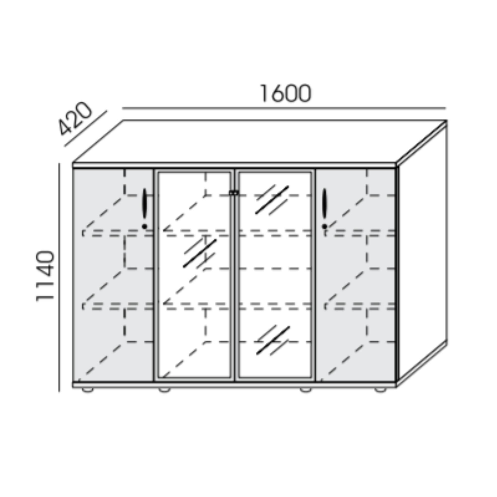 Biuro spinta NUWO GLASS COMBI, 3 lentynos, 1140x1600x420 mm, konfigūruojama