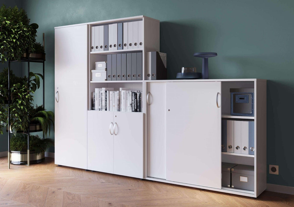 Biuro spintų komplektas Flexx One, trys spintos, bendras plotis 256 cm, baltas