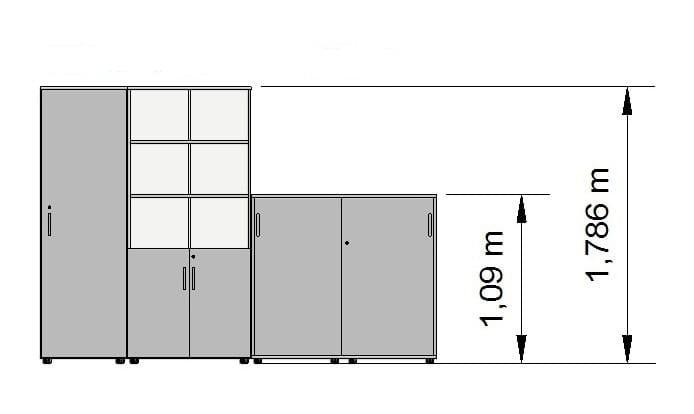 Biuro spintų komplektas Flexx One, trys spintos, bendras plotis 256 cm, baltas