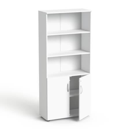 Biuro spintų komplektas Flexx One, trys spintos, bendras plotis 256 cm, baltas