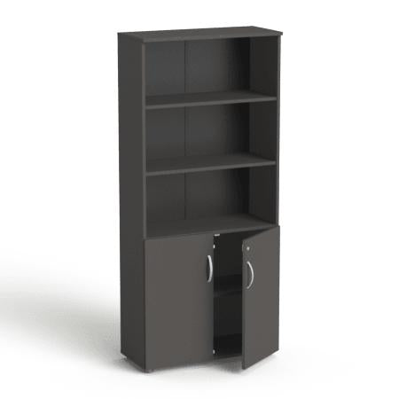 Biuro spintų komplektas Flexx One, trys spintos, bendras plotis 256 cm, grafito spalvos
