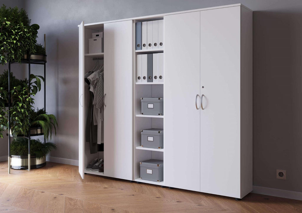 Biuro spintų komplektas Flexx White, trys spintos, bendras plotis 200 cm, baltas