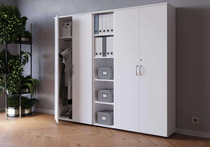 Biuro spintų komplektas Flexx White, trys spintos, bendras plotis 200 cm, baltas